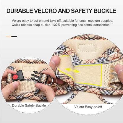 Mercano Soft Mesh Dog Harness and Leash Set, No-Chock Step-in Reflective Breathable Lightweight Easy Walk Escape Proof Vest Harnesses with Safety Buckle for Small Medium Dogs, Cats (Beige, L) PAWPICO