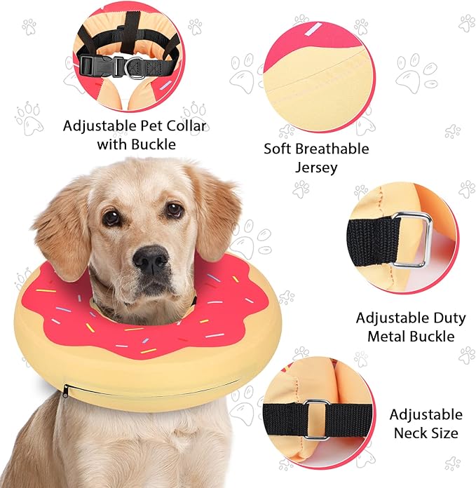 MIDOG Dog Cone, Soft Cone for Dogs After Surgery, Pet Inflatable Collar Protective Recovery Donut Collar to Prevent Pets from Touching Stitches, Wounds, and Rashes - DeepRed,XL MIDOG