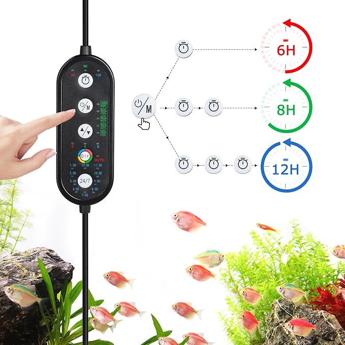 AQQA Full Spectrum Aquarium Light 24/7 LED Fish Tank Plant Light Waterproof with DIY Mode 10 Colors Adjustable Timer Brightness & Extendable Bracket for Freshwater & Marine Tank 32-39 Inch (24W) AQQA