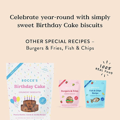 Bocce's Bakery Birthday Cake Treats for Dogs - Special Edition Wheat-Free Dog Treats, Made with Real Ingredients, Baked in The USA, All-Natural Peanut Butter Vanilla Biscuits, 5 oz - PAWPICO