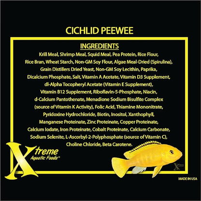 Xtreme Cichlid Peewee 1.5 mm Pellets - Proven Nutrition for Cichlids - Balanced Amino Acids, Boost Immune & Digestive Health, Color & Energy, Max Protein Freshwater Fish Food – USA Farm Grown (72oz) XtremeAquaticFoods