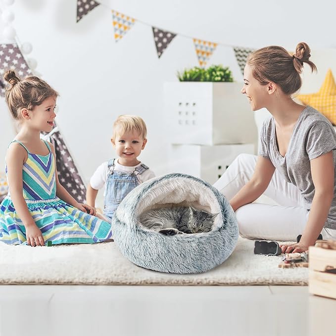 CATISM Cat Bed, Plush Hooded Cat Beds for Indoor Cats, Calming Cat Nest, Self Warming Cat Bed Cave, Cozy Cat Pod for Indoor Cat or Small Dog, Removable Washable Cat Cove with Non-Slip Bottom - PAWPICO