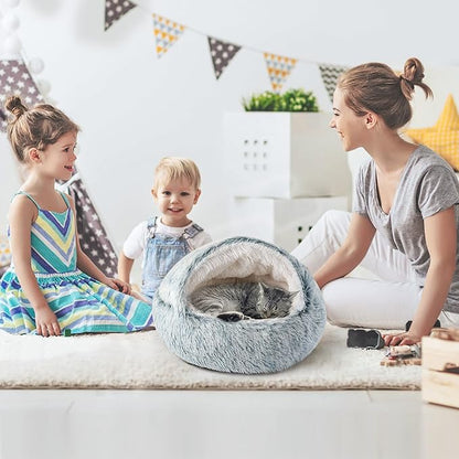 CATISM Cat Bed, Plush Hooded Cat Beds for Indoor Cats, Calming Cat Nest, Self Warming Cat Bed Cave, Cozy Cat Pod for Indoor Cat or Small Dog, Removable Washable Cat Cove with Non-Slip Bottom - PAWPICO