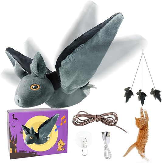 LEWISER Cat Toys, Rechargeable Intelligent Flapping Bat, Suitable for Cat Teaser Stick, Halloween Hanging Interactive Cat Toys for Indoor Cats Chase Exercise, Vivid Chirping, 3 Modes - PAWPICO