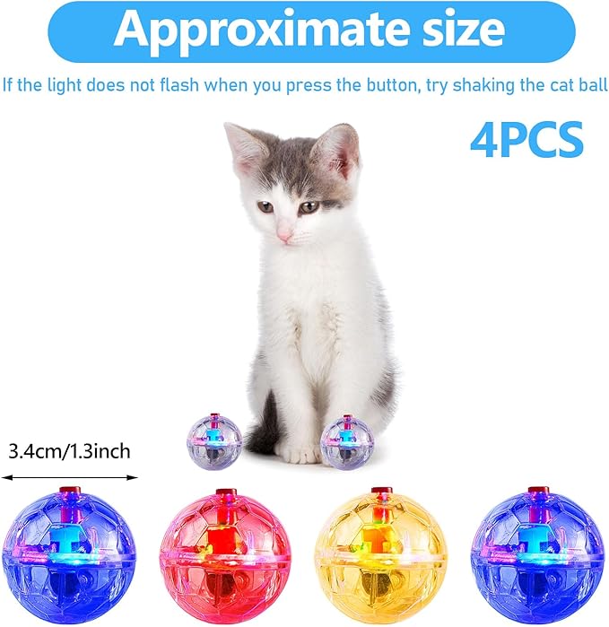 Frienda 4 Pieces Ghost Hunting Cat Ball Motion Light Up Cat Balls LED Motion Activated Cat Ball Motion Light Up Cat Dog Interactive Toys Pet Glowing Mini Running Exercise Ball Toys (Transparent) - PAWPICO
