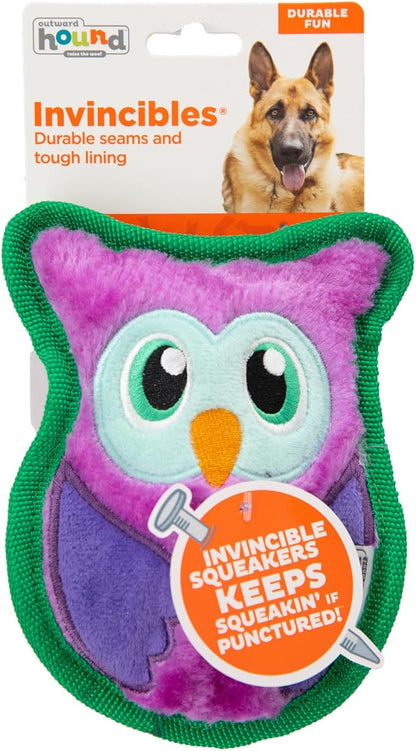 Outward Hound Durablez Tough Plush Squeaky Dog Toy, Owl, Purple, XS - PAWPICO