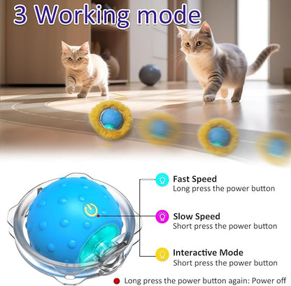 Interactive Cat Toys Ball Fast Rolling in Pouch, Motion Activate Chirping Cat Toy Hide and Seek Mouse Catching Game (Blue) - PAWPICO