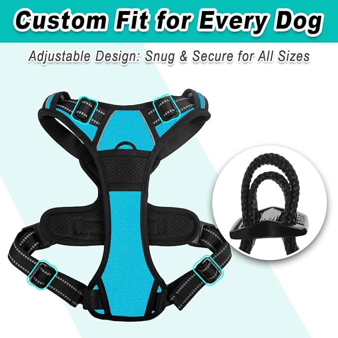 BARKBAY No Pull Pet Harness Dog Harness Adjustable Outdoor Pet Vest 3M Reflective Oxford Material Vest for blue Dogs Easy Control for Small Medium Large Dogs (XL) BARKBAY