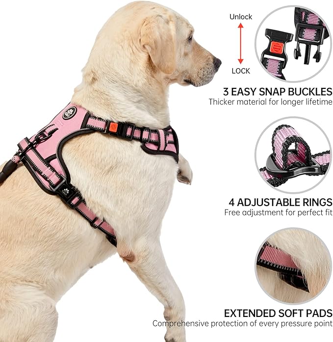 NESTROAD No Pull Dog Harness,Adjustable Oxford Dog Vest Harness with Leash,Reflective No-Choke Pet Harness with Easy Control Soft Handle for Large Dogs(Large,Pink) NESTROAD