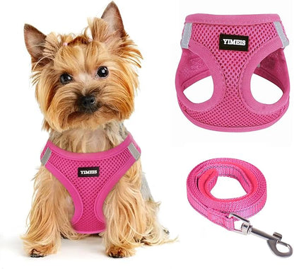 Dog Harness for Small Dogs, Small Dog Harness and Leash Set, Honeycomb Grid, Reflective Lightweight Harness & Anti-Twist Pet Lead,Dog Harness(Multi Color, Size: XS-S-M) (S, Rose red) PAWPICO