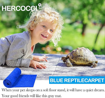 HERCOCCI 2 Pack Reptile Carpet, 39’’ x 20’’ Terrarium Bedding Substrate Liner Reptile Cage Mat Tank Accessories for Bearded Dragon Lizard Tortoise Leopard Gecko Snake (Blue) HERCOCCI