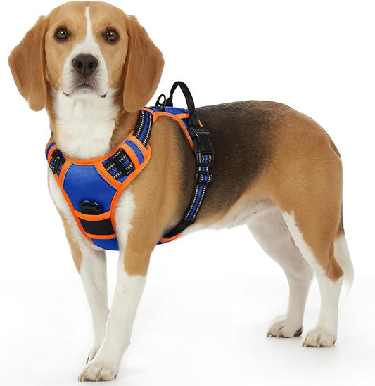 Eagloo Dog Harness for Large Dogs, No Pull Service Vest with Reflective Strips and Control Handle, Adjustable and Comfortable for Easy Walking, No Choke Harness with 2 Metal Rings, Blue & Orange, S GoExplorewithEagloo