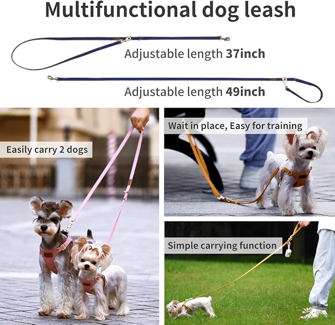 Puppytie No Pull Small Dog Harness with Multifunction Dog Leash,Lightweight Soft Adjustable No Choke Escape Proof Pet Harness Vest Pet Harness Vest,Navy,S - PAWPICO