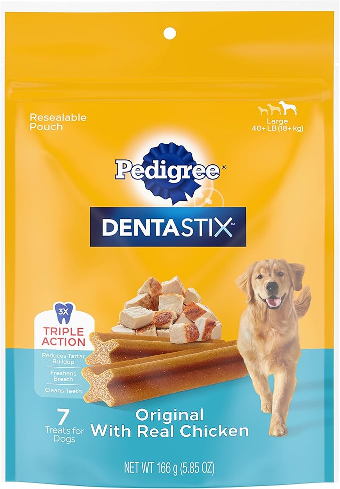 PEDIGREE DENTASTIX Large Dog Dental Treats Beef Flavor Dental Bones, 7 Count (Pack of 14) - PAWPICO