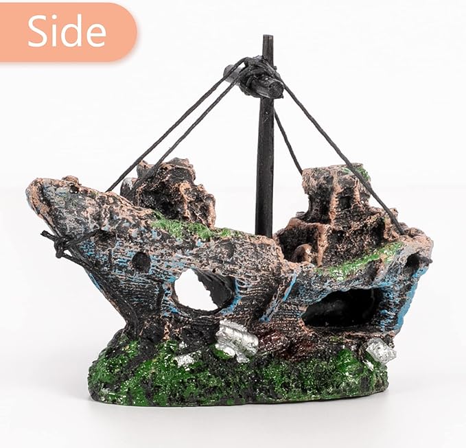 Raeasily Fish Tank Decoration - Aquarium Accessories,Shipwreck Decor,Resin Material Sunken Ship Decorations for Fish Favors, Multi, 10 * 10 Raeasily
