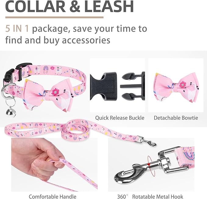 PUPTECK Adjustable Dog Harness Collar and Leash Set, Step in No Pull Pet Harness for Small Medium Dogs Puppy Cats Outdoor Walking, Soft Mesh Padded Reflective Vest Harnesses, Light Pink Alpaca, L PUPTECK