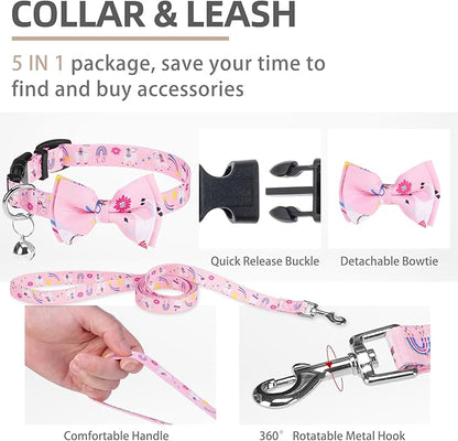 PUPTECK Adjustable Dog Harness Collar and Leash Set, Step in No Pull Pet Harness for Small Medium Dogs Puppy Cats Outdoor Walking, Soft Mesh Padded Reflective Vest Harnesses, Light Pink Alpaca, L PUPTECK