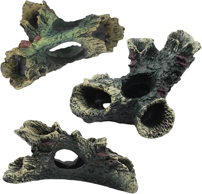 DoubleWood 3 PCS Decaying Trunk Aquarium Betta Fish Ornament Driftwood Resin Crafts Ornament for Aquarium Decoration Fish Tank Wood with Holes & Aquarium Caves Fish Tank Wood Decor DoubleWood