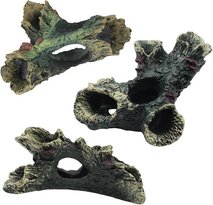 DoubleWood 3 PCS Decaying Trunk Aquarium Betta Fish Ornament Driftwood Resin Crafts Ornament for Aquarium Decoration Fish Tank Wood with Holes & Aquarium Caves Fish Tank Wood Decor DoubleWood