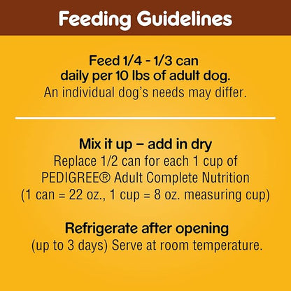 PEDIGREE CHOPPED GROUND DINNER Adult Canned Soft Wet Dog Food Beef, Bacon & Cheese Flavor, 22 oz. Cans (Pack of 12) - PAWPICO