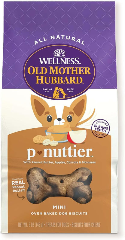 Old Mother Hubbard by Wellness Classic P-Nuttier Natural Dog Treats, Crunchy Oven-Baked Biscuits, Ideal for Training, Mini Size, 5 Ounce Bag, Chicken - PAWPICO