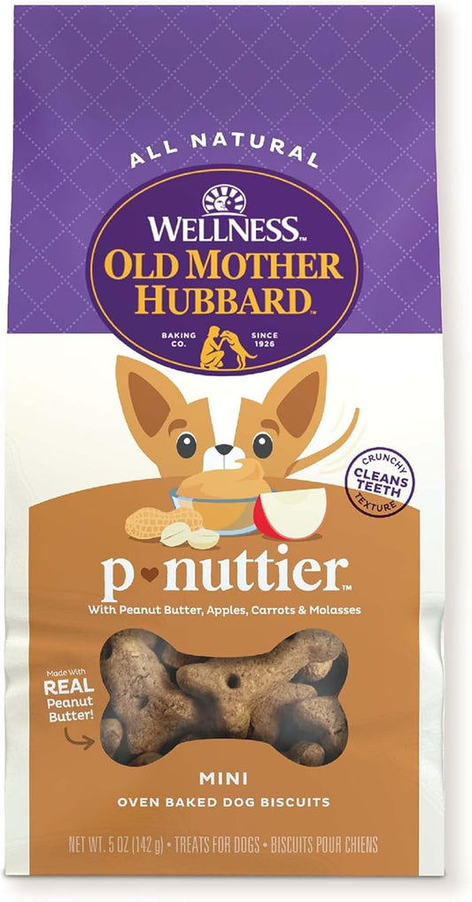 Old Mother Hubbard by Wellness Classic P-Nuttier Natural Dog Treats, Crunchy Oven-Baked Biscuits, Ideal for Training, Mini Size, 5 Ounce Bag, Chicken - PAWPICO