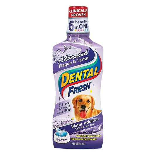 Dental Fresh Advanced Plaque and Tartar Water Additive, 17oz – Dog Teeth Cleaning Formula to Freshen Breath and Improve Overall Oral Health DentalFresh