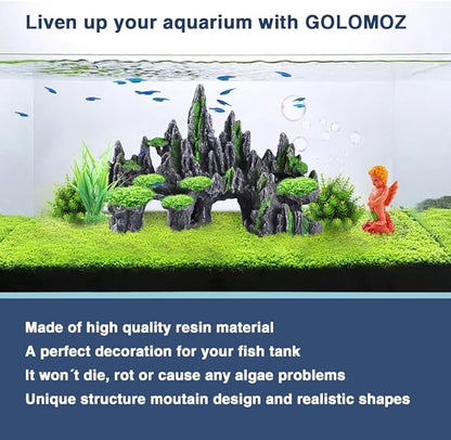 Large Fish Tank Decorations Fish Tank Decor Aquarium Rock Mountain View Aquarium Ornament Tree House Cave Fish Tank Rocks for Large Fish Tank Glofish Tank Decorations - 13 Inches Long GOLOMOZ