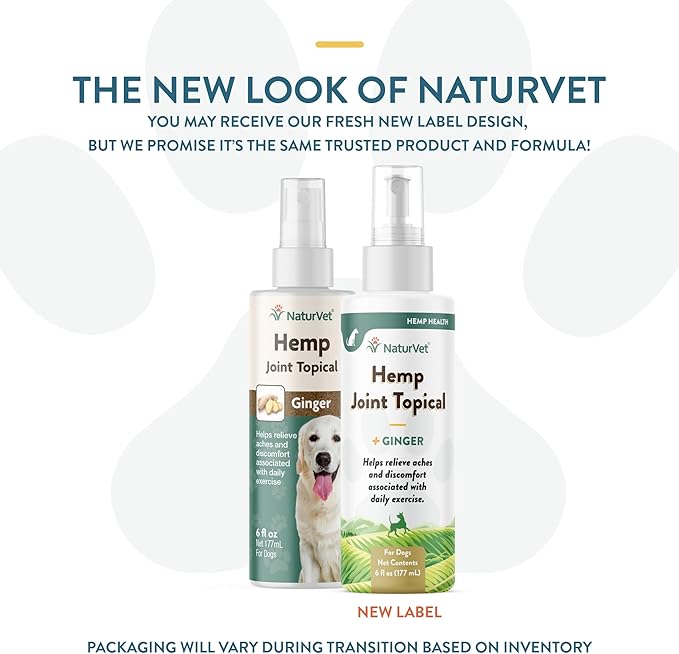 NaturVet Hemp Joint Topical Spray with Ginger for Dogs, 6oz Liquid, Made in The USA NaturVet