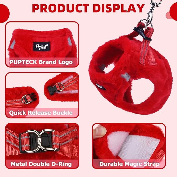 PUPTECK Adjustable Dog Harness Collar and Leash Set Step in No Pull Pet Harness for Small Medium Dogs Puppy and Cats Outdoor Walking Running, Soft Mesh Padded Reflective Vest Harnesses, Red M PUPTECK
