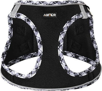 AMTOR Small Dog Harness with Leash Set, No Escape Easy Walk Puppy Harnesses for Training Walking, Step-in Reflective Soft Dogs Vest for XS S Medium Extra-Small Large Sized Dog(Blackwhite,M) AMTOR