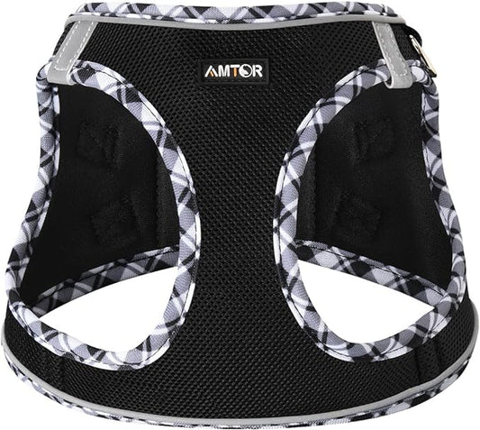 AMTOR Small Dog Harness with Leash Set, No Escape Easy Walk Puppy Harnesses for Training Walking, Step-in Reflective Soft Dogs Vest for XS S Medium Extra-Small Large Sized Dog(Blackwhite,M) AMTOR