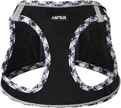 AMTOR Small Dog Harness with Leash Set, No Escape Easy Walk Puppy Harnesses for Training Walking, Step-in Reflective Soft Dogs Vest for XS S Medium Extra-Small Large Sized Dog(Blackwhite,S) AMTOR