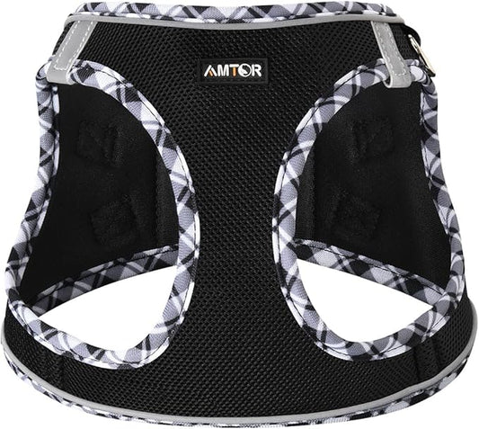 AMTOR Small Dog Harness with Leash Set, No Escape Easy Walk Puppy Harnesses for Training Walking, Step-in Reflective Soft Dogs Vest for XS S Medium Extra-Small Large Sized Dog(Blackwhite,S) AMTOR