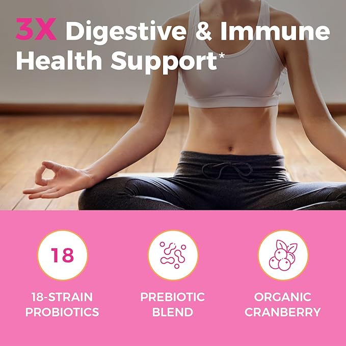 NewRhythm Women's Probiotics, Organic Cranberry for Women's Vaginal Health, 50 Billion CFU 18 Strains, Probiotics and Prebiotics, Support Digestive Health, 60 Vegan Capsules NewRhythm