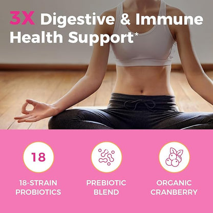 NewRhythm Women's Probiotics, Organic Cranberry for Women's Vaginal Health, 50 Billion CFU 18 Strains, Probiotics and Prebiotics, Support Digestive Health, 60 Vegan Capsules NewRhythm