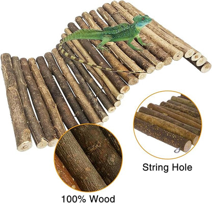 Hamiledyi Extra Large Wooden Reptile Hideout Bearded Dragon Bendy Bridge Climbing Ladder Hiding Hut Reptiles Hide Cave Habitat Decor for Lizards Gecko Spiders Snakes Tortoise(L:20" x 11.8") Hamiledyi