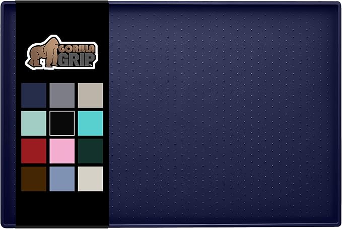 Gorilla Grip 100% Waterproof Raised Edge BPA Free Silicone Pet Feeding Mat, Dog Cat Food Mats Contain Spills Protects Floors, Placemats for Cats and Dogs Water Bowl, Pets Accessories 18.5x11.5 Navy - PAWPICO