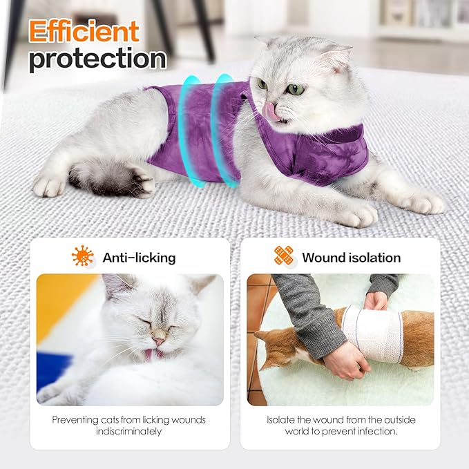 Cat Recovery Suit for Abdominal Wounds or Skin Diseases, Breathable Cat Surgery Recovery Suit E-Collar Alternative for Cats, After Surgery Wear Surgical Suit for Cats Anti Licking Wounds Kodervo