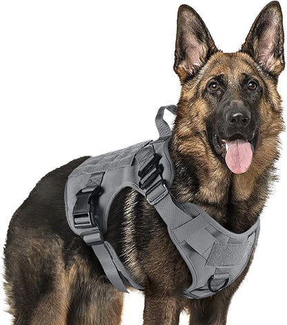 rabbitgoo Tactical Dog Harness for Large, Heavy Duty Pet Harness with Handle, No-Pull Service Vest Large Breed, Adjustable Military Dog Vest for Training Hunting Walking, Grey, XL rabbitgoo