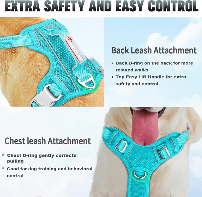 BARKBAY No Pull Dog Harness Large Reflective Dog Harness with Front Clip and Easy Control Handle for Walking Training Running with ID tag Pocket(Ocean Blue,L) BARKBAY