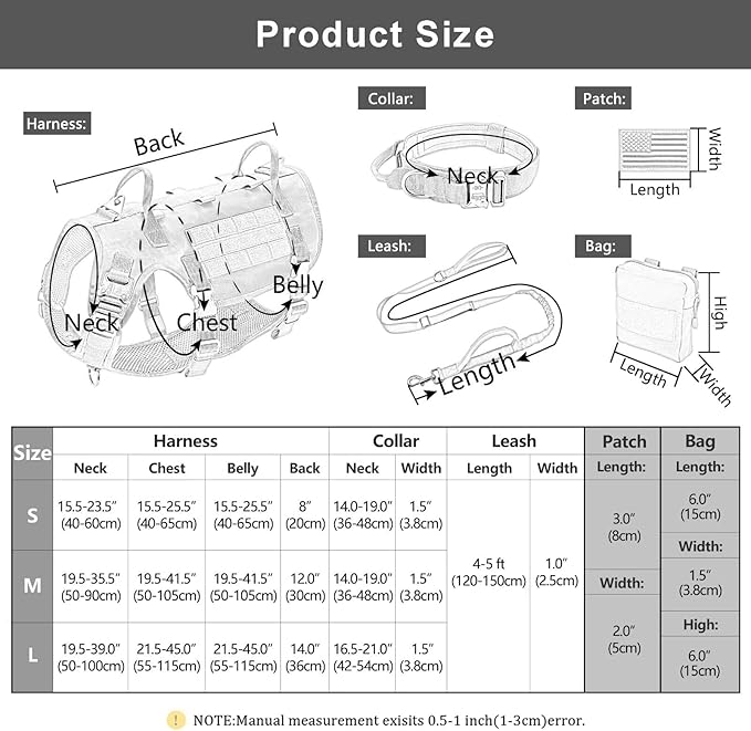 Forestpaw Tactical Dog Harness for Large Dogs,Tactical Dog Collar with Bungee Leash Set,No Pull Military Dog Harness for Dog Walking Training,Adjustable for Medium Large Dogs,Black S Forestpaw