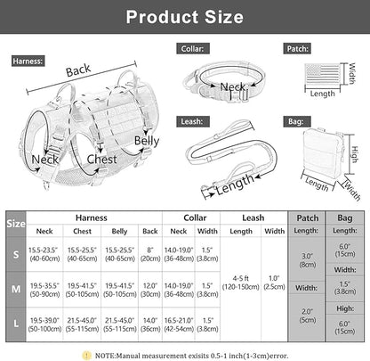 Forestpaw Tactical Dog Harness for Large Dogs,Tactical Dog Collar with Bungee Leash Set,No Pull Military Dog Harness for Dog Walking Training,Adjustable for Medium Large Dogs,Black S Forestpaw
