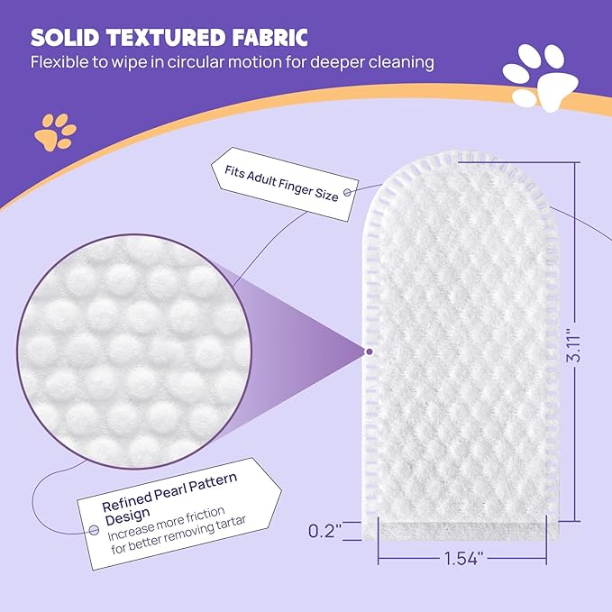HICC PET Teeth Cleaning Wipes for Dogs & Cats, Remove Bad Breath by Removing Plaque and Tartar Buildup No-Rinse Dog Finger Toothbrush, Disposable Gentle Cleaning & Gum Care Pet Wipes, 50 Counts HICCPET