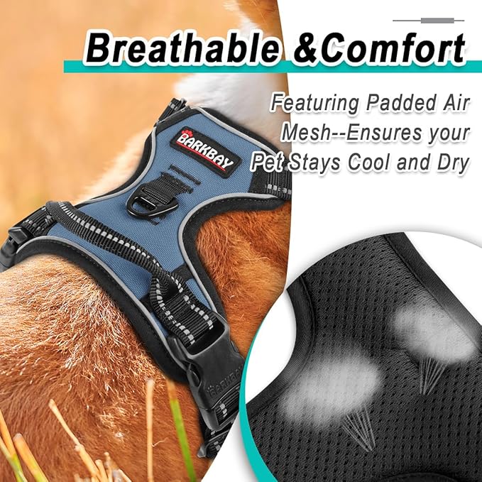 BARKBAY Dog Harness No Pull for Small Dogs - Adjustable, Reflective, Comfortable, No Choke, Heavy-Duty - Perfect for Outdoor Training, Walking, and Hiking - Strong & Durable - S & Navy BARKBAY