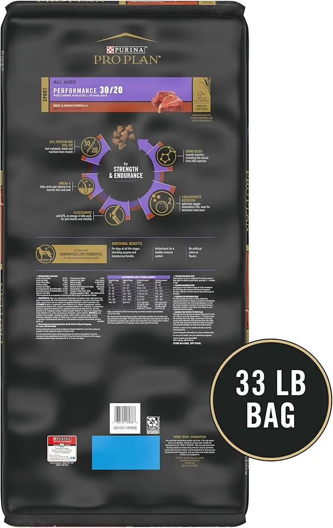 Purina Pro Plan Sport Performance 30/20 Beef & Bison Formula Dry Dog Food - 33 Lb. Bag - PAWPICO