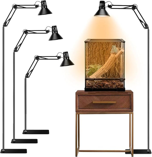Reptile Heat lamp Reptile Light Fixture, Tall Heat Lamp Stand Reptile Lamp Stand with Lampshade Height Range from 15.7inch to 74.3inch with 360°Adjustable Swing Arm DXOVEEN