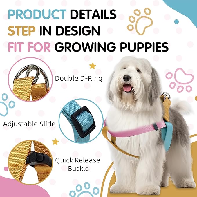 Tri-Color Harness for Medium Dog, Adjustable Step-in Design No Pull Dog Harness No Pull, Heavy Duty Puppy Harness, Easy Walk Medium Size Dog,M: 3/4''''W x Chest 19''- 25'''' Pawhuggies