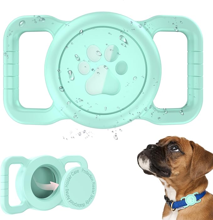 SANKALA Airtag Dog Collar Holder, [1 Pack] Waterproof Dog Airtag Holder, Silicone Full Body Covered Anti-Lost Protective Apple Air Tag Holder for Pet Collar - Fits All Width Collars, Mint Green SANKALA