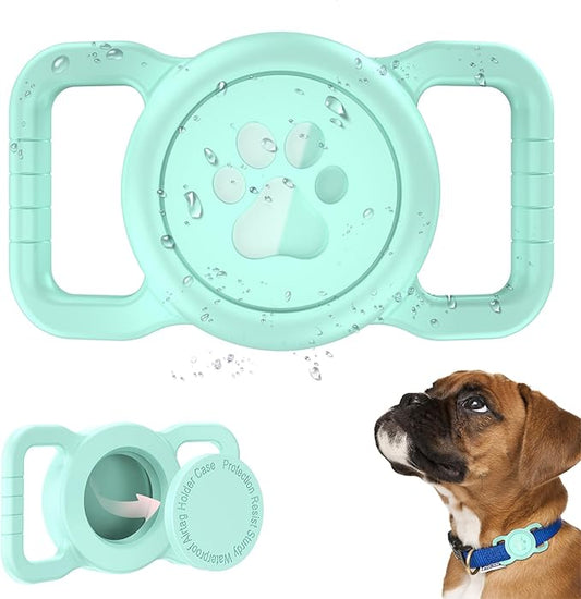 SANKALA Airtag Dog Collar Holder, [1 Pack] Waterproof Dog Airtag Holder, Silicone Full Body Covered Anti-Lost Protective Apple Air Tag Holder for Pet Collar - Fits All Width Collars, Mint Green SANKALA